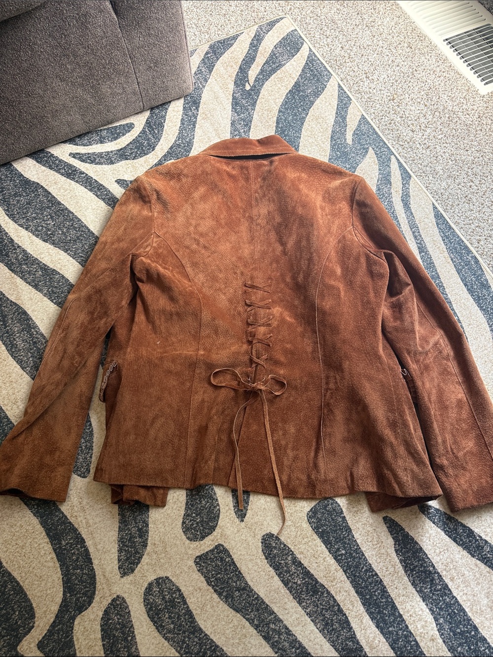Y2K Live a Little Brown Suede Leather Corset Lace Up Jacket Size M